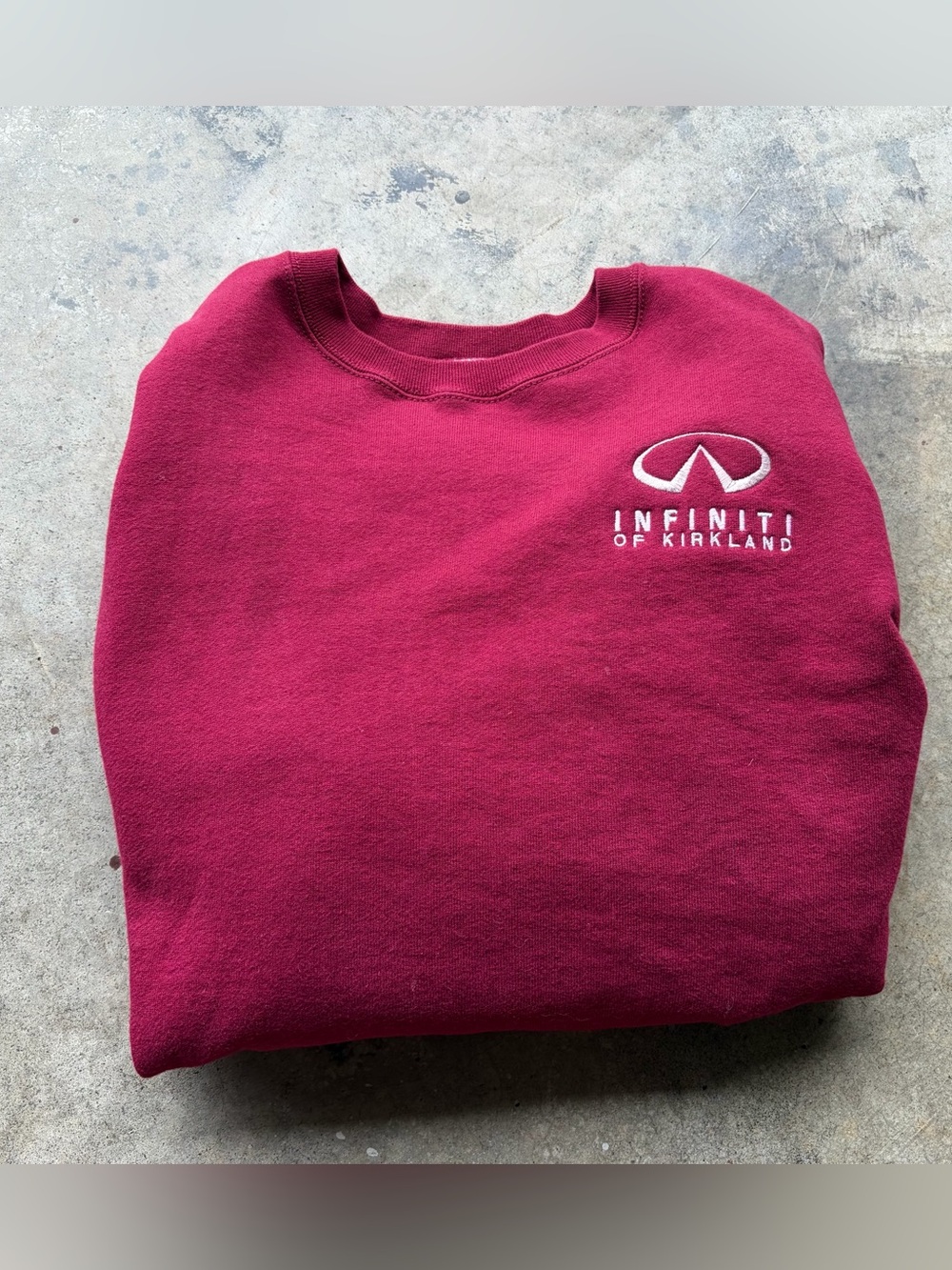 Vintage 90s Infiniti Burgundy Embroidered Crewneck Sweatshirt Dealership